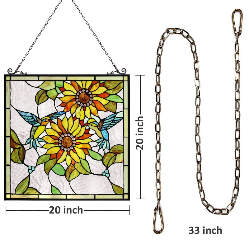 Capulina Sunflower and Birds Large Stained Glass Panels Window Hangings Tiffany Glass Traditional Art Crafts for Home Decor Gifts - Image 2